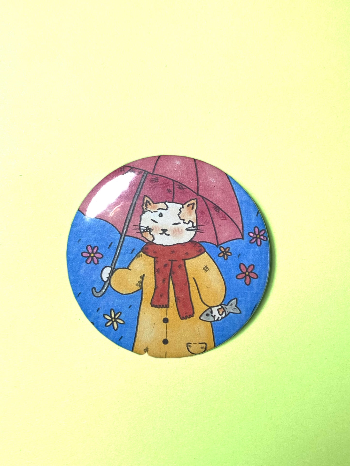 Cat with Umbrella Badge (58mm)